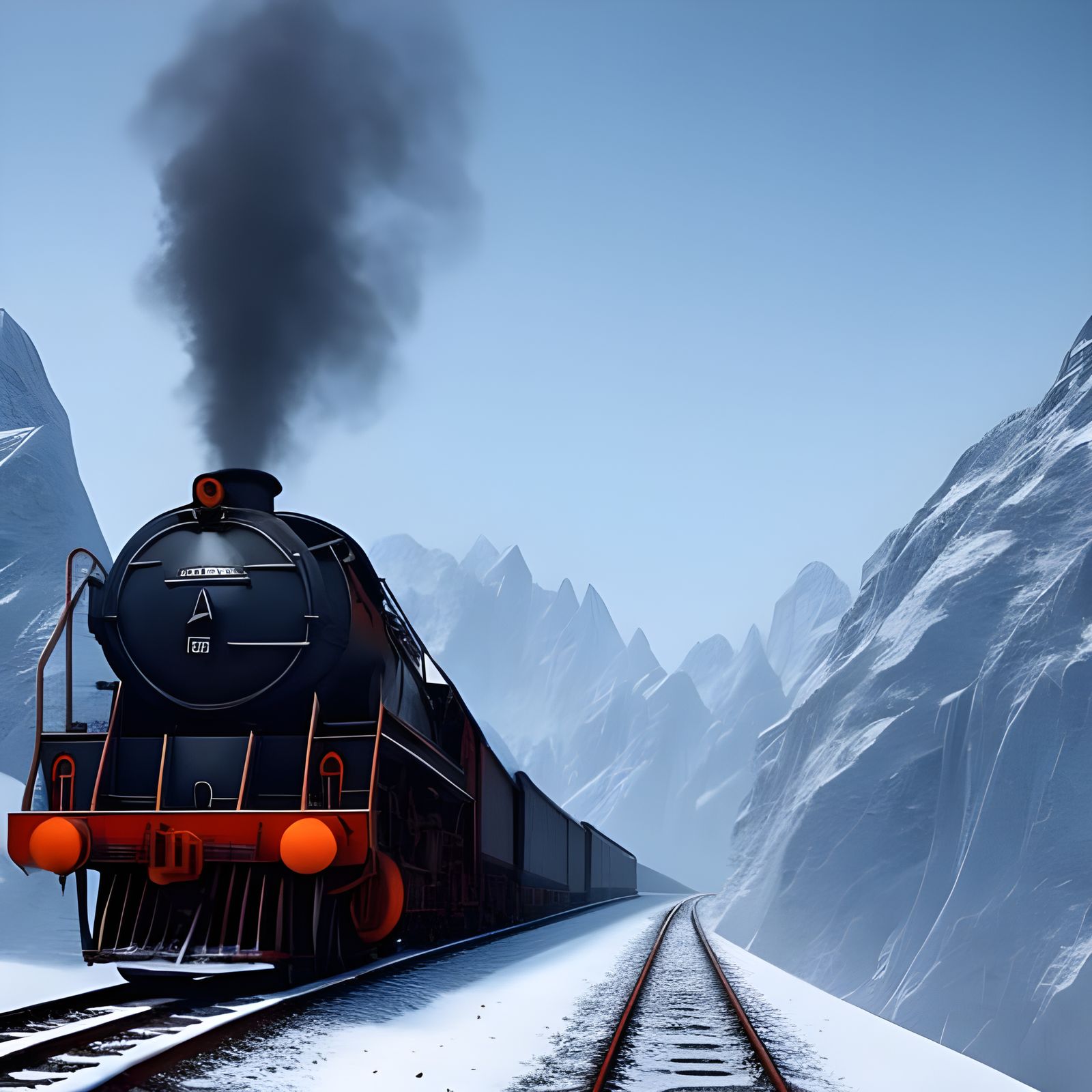 Snowy Landscape: Locomotive in Detailed Matte Painting