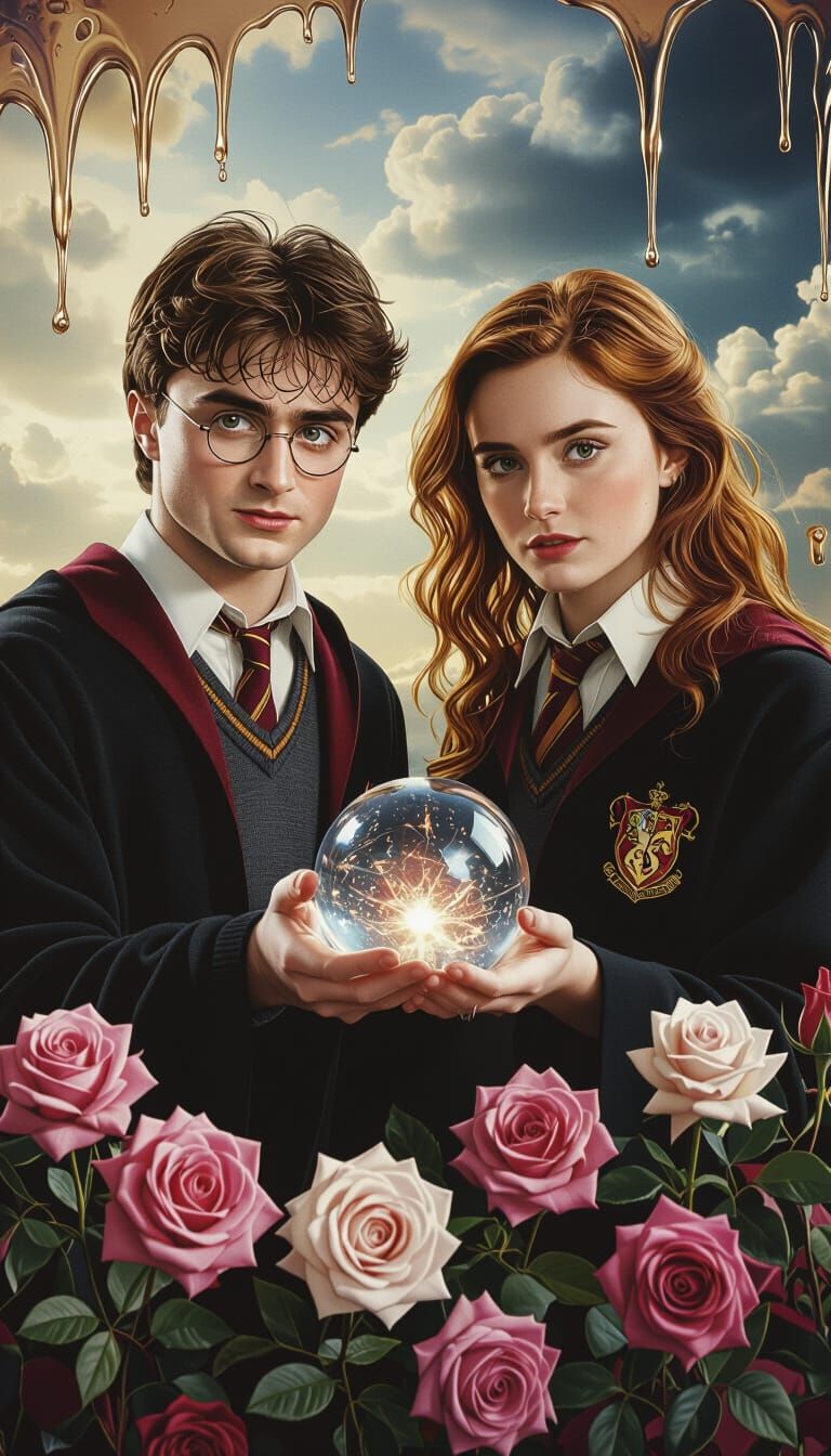 Harry Potter and Ginny Weasley in Surreal Oil Painting