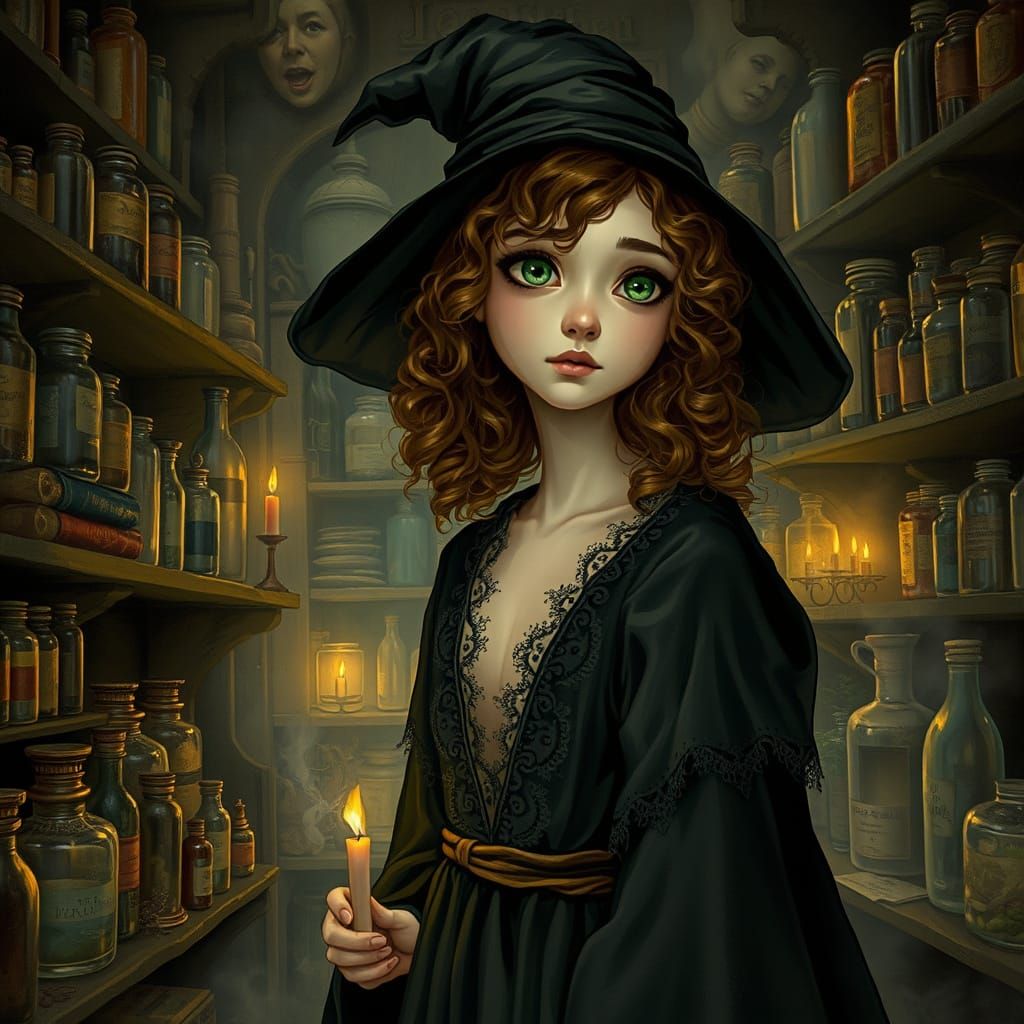 Whimsical Witch in Mystical Apothecary