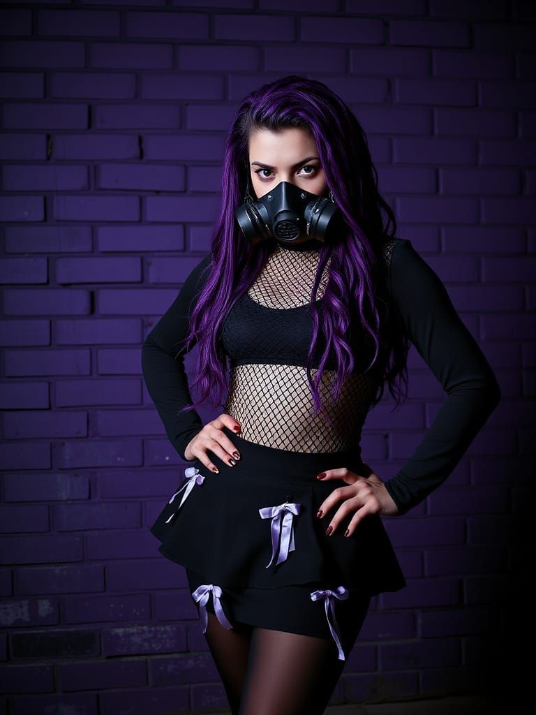 Young Woman in Cyber Goth Style with Purple Dreadlocks