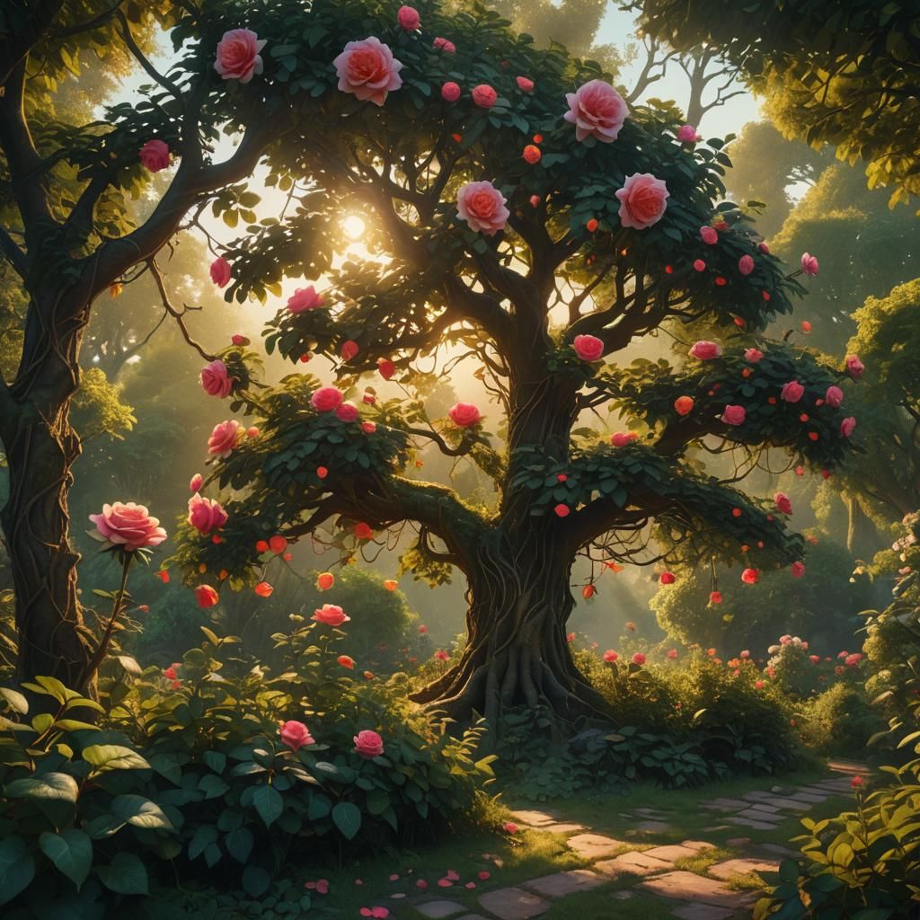 Overgrown Garden with Rose Bush: Fantasy Matte Painting