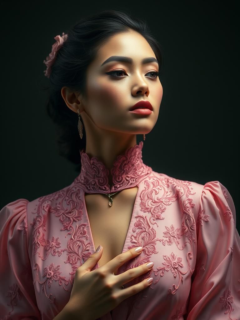Ethereal Woman in Pink: Chiaroscuro Portrait