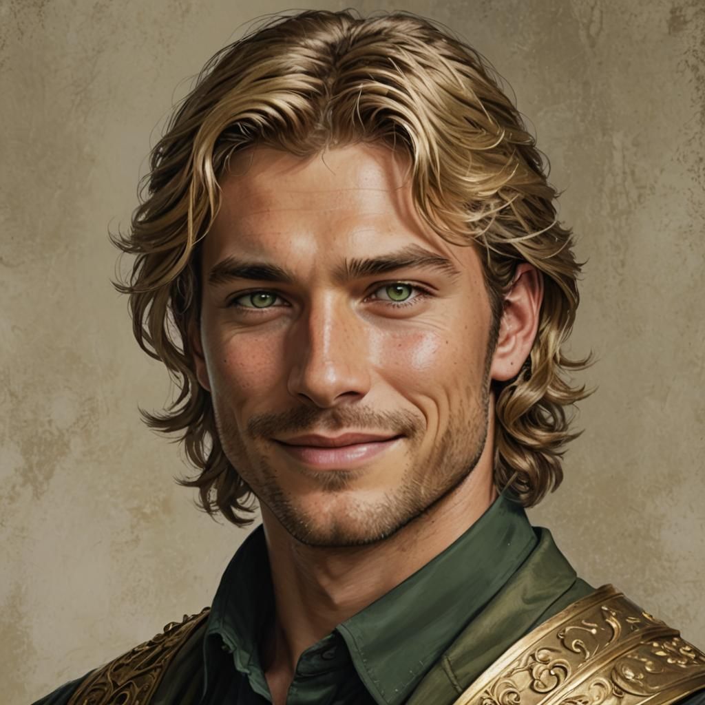 Handsome Man with Golden Hair and Green Eyes