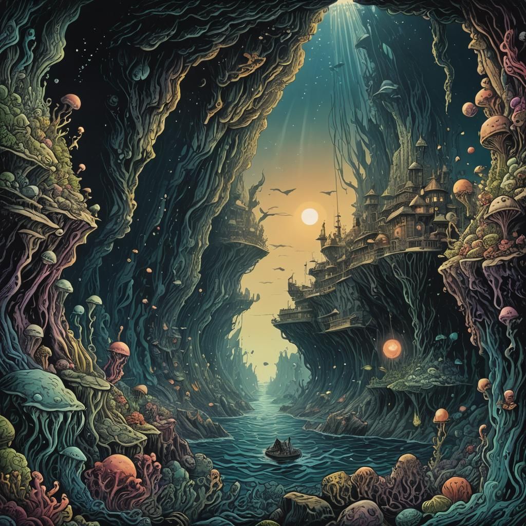 Surreal Mariana Trench Digital Illustration
