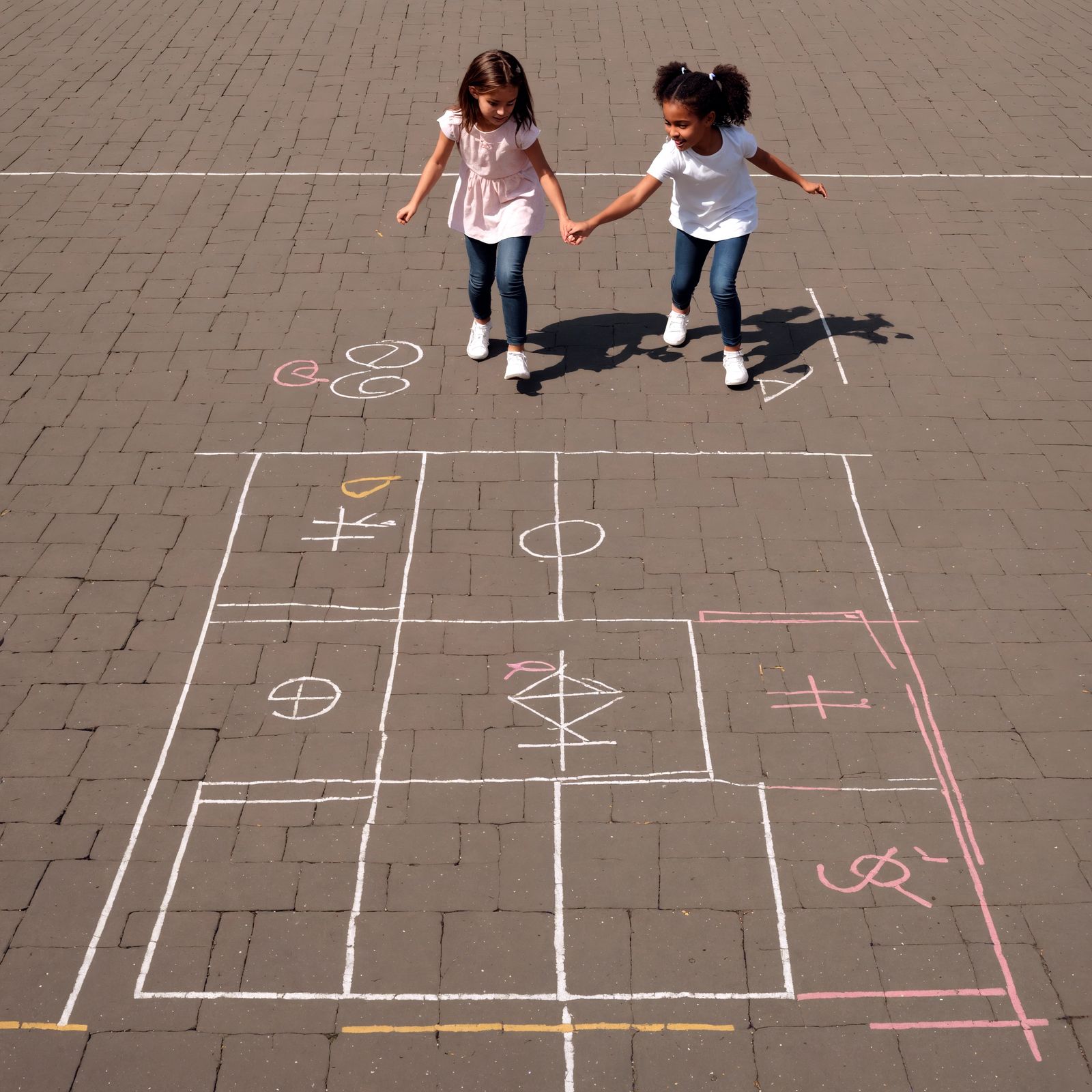 Girls Playing Hopscotch