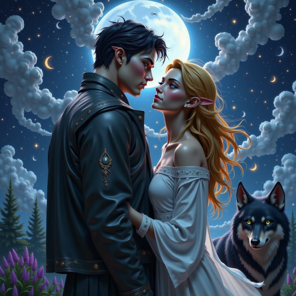 Ethereal Couple Under Moonlight in Dreamy Style