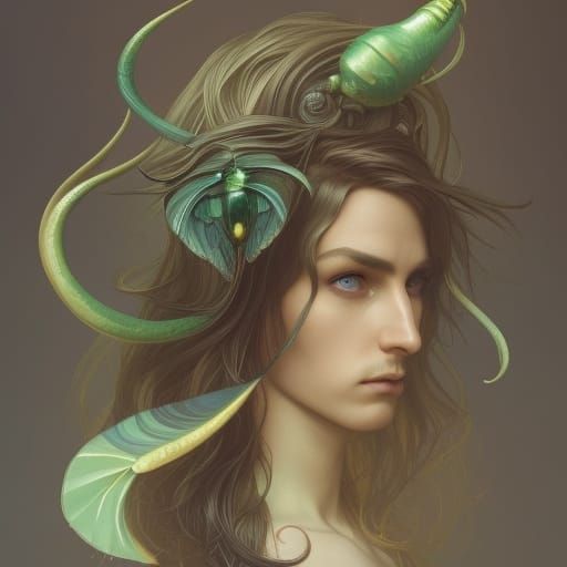 Art Nouveau Elf as Luna Moth Portrait