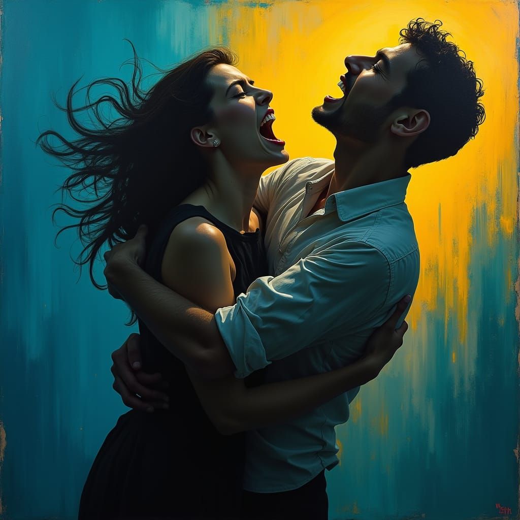 Dramatic Silhouette Struggle in Expressionist Style