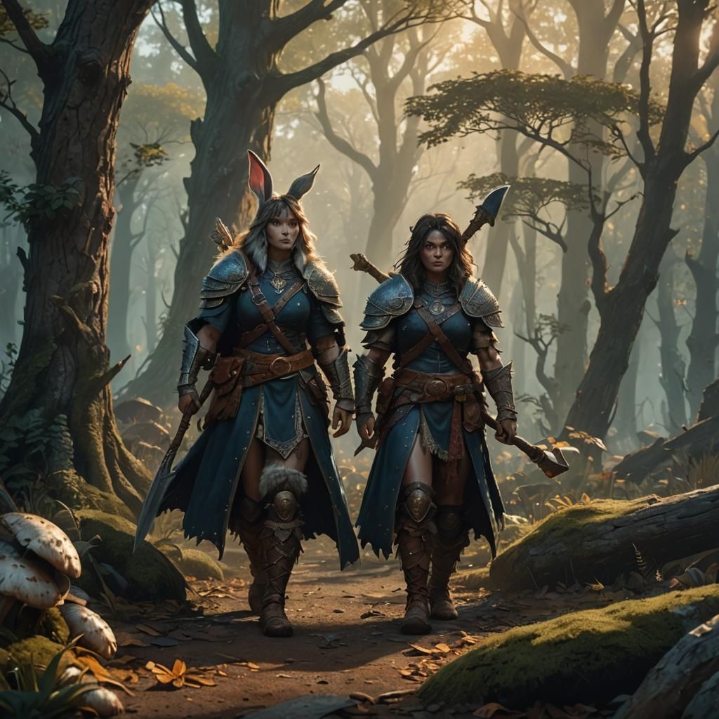 Rabbit Barbarian with Battle-Axe: Fantasy Art