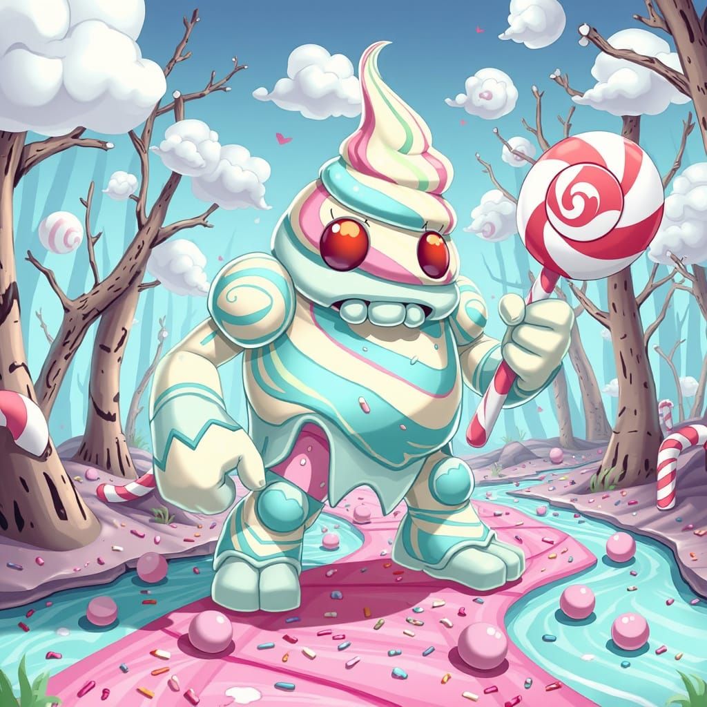 Ice Cream Golem in a Candy Cane Forest