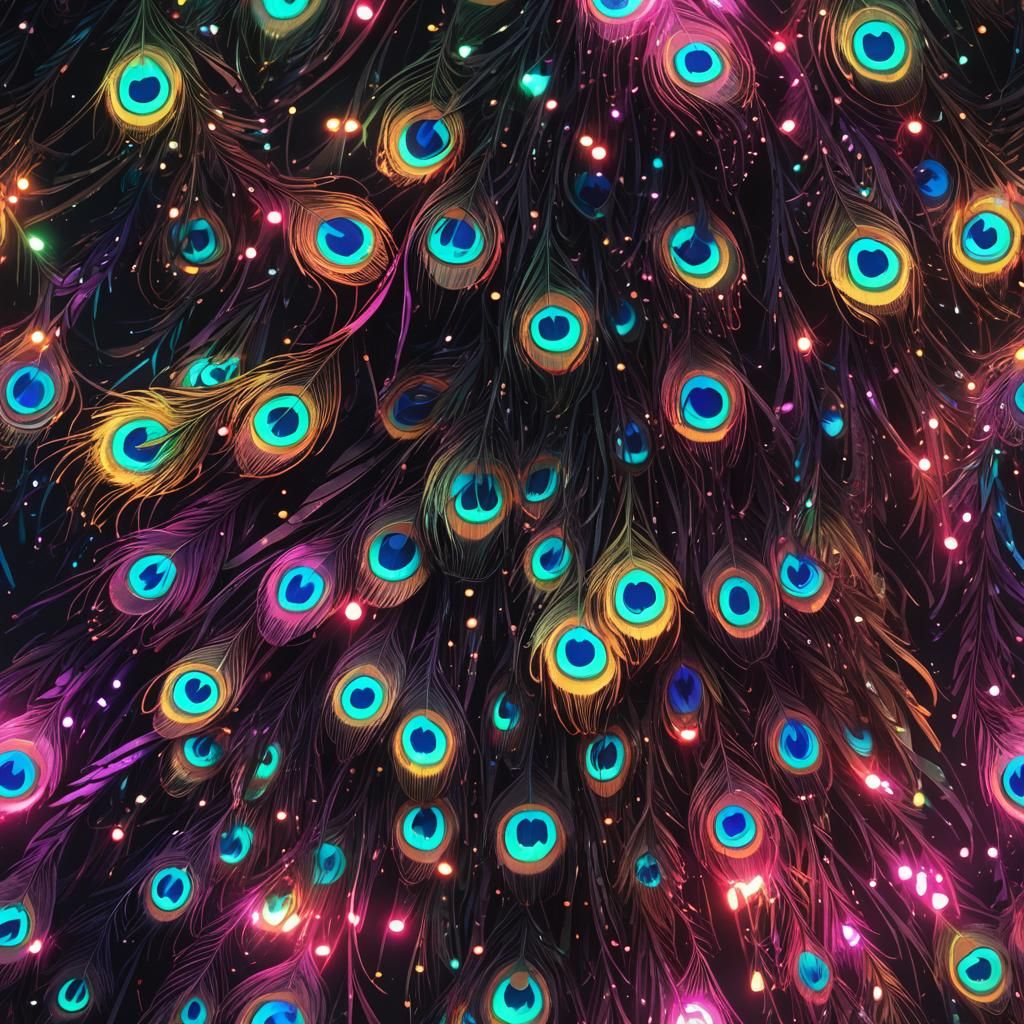 Rainbow Peacock in Synthwave Neon Retro Style