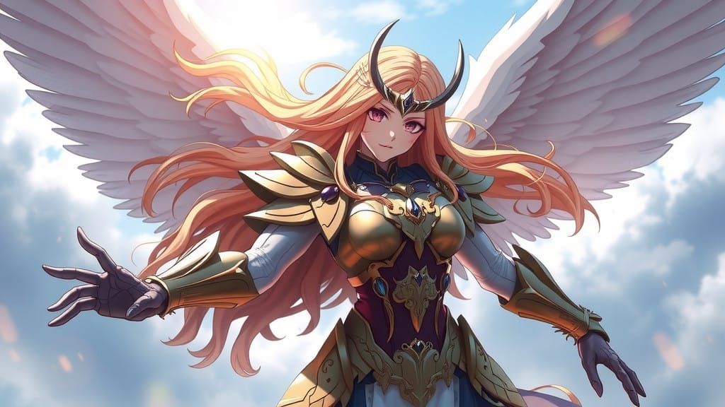 Majestic Angel of Wrath Descending from the Heavens in Cyber...