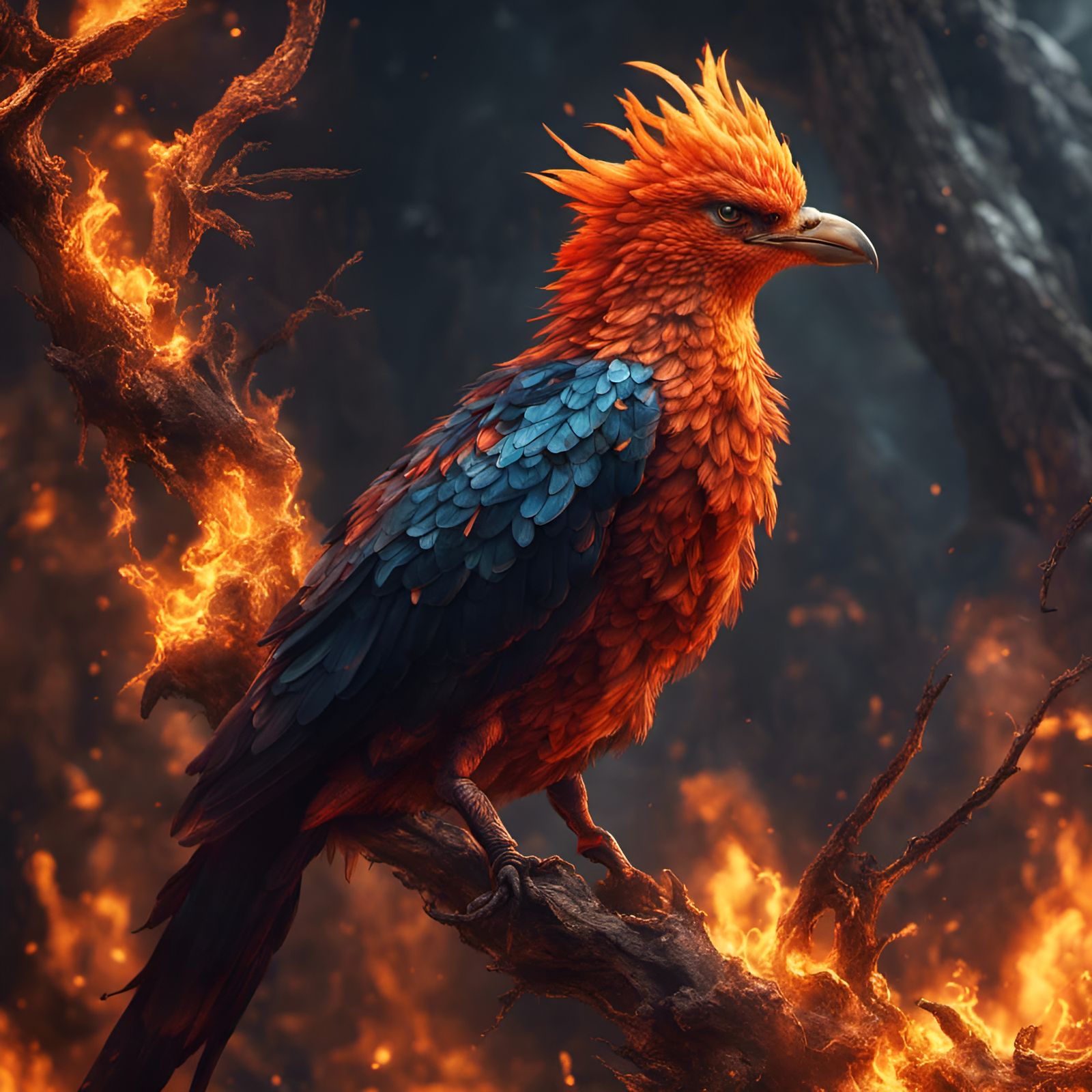 Stunning Fire Bird Portrait in Fantasy Concept Art