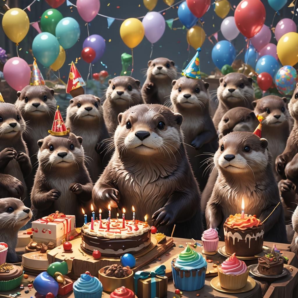 Otter's Birthday in 3D Anime Art