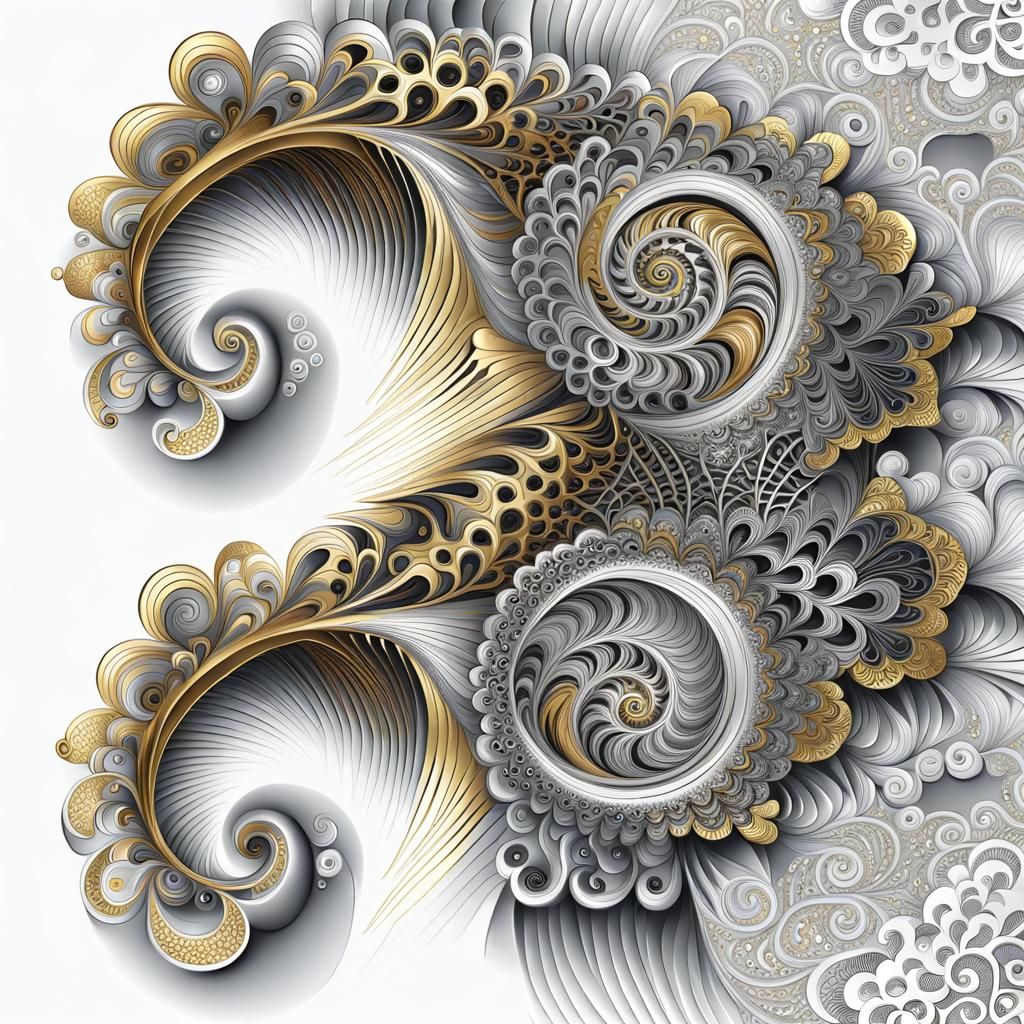 Metallic Fractal Lace: Silver and Gold Filigree Design