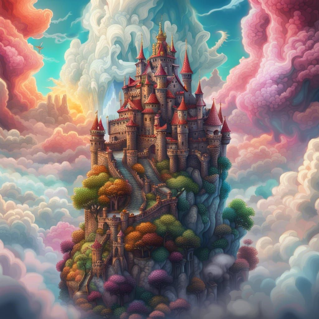 Dragon Castle in the Clouds: Digital Illustration