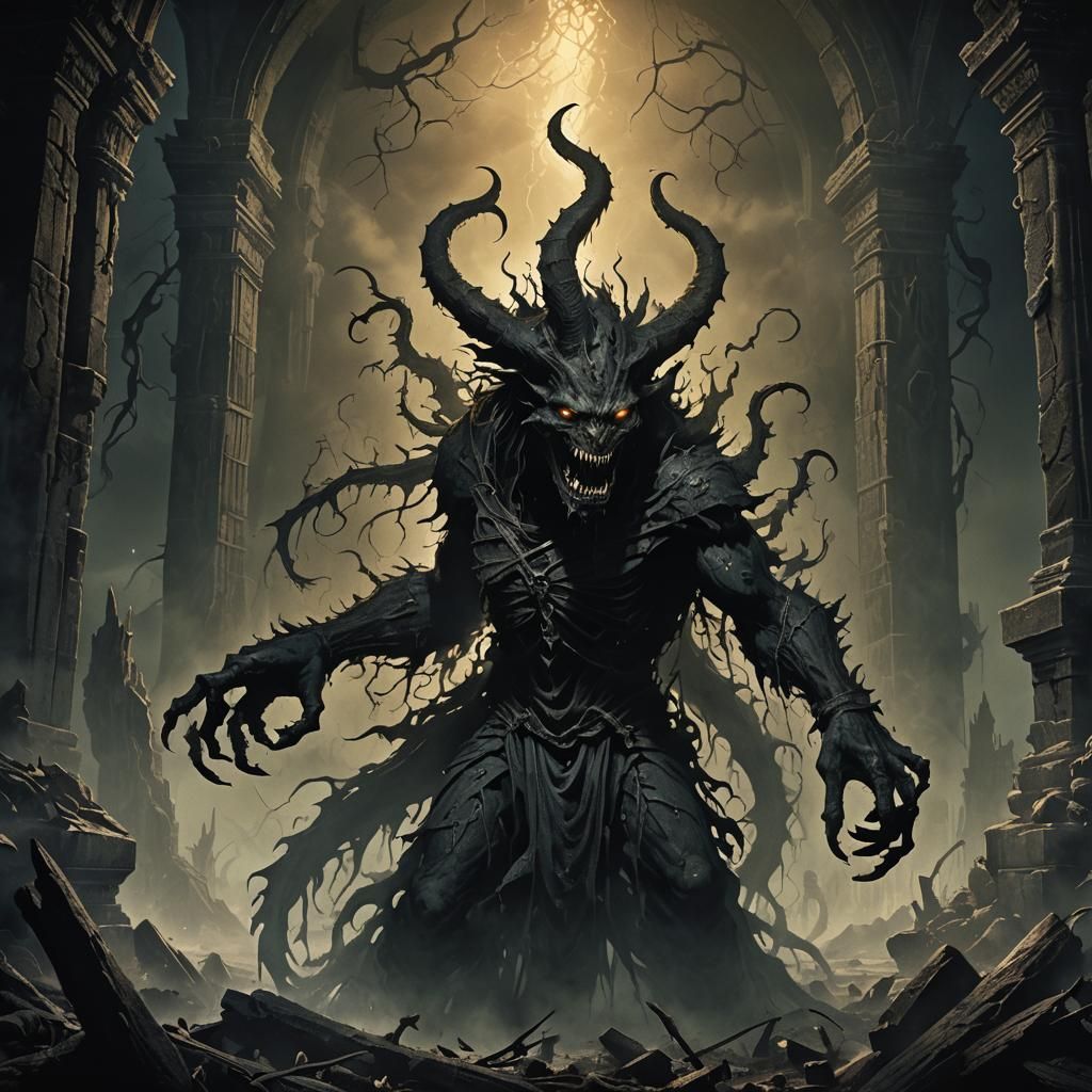 Grotesque Creature Summons Dark Powers in Ruins