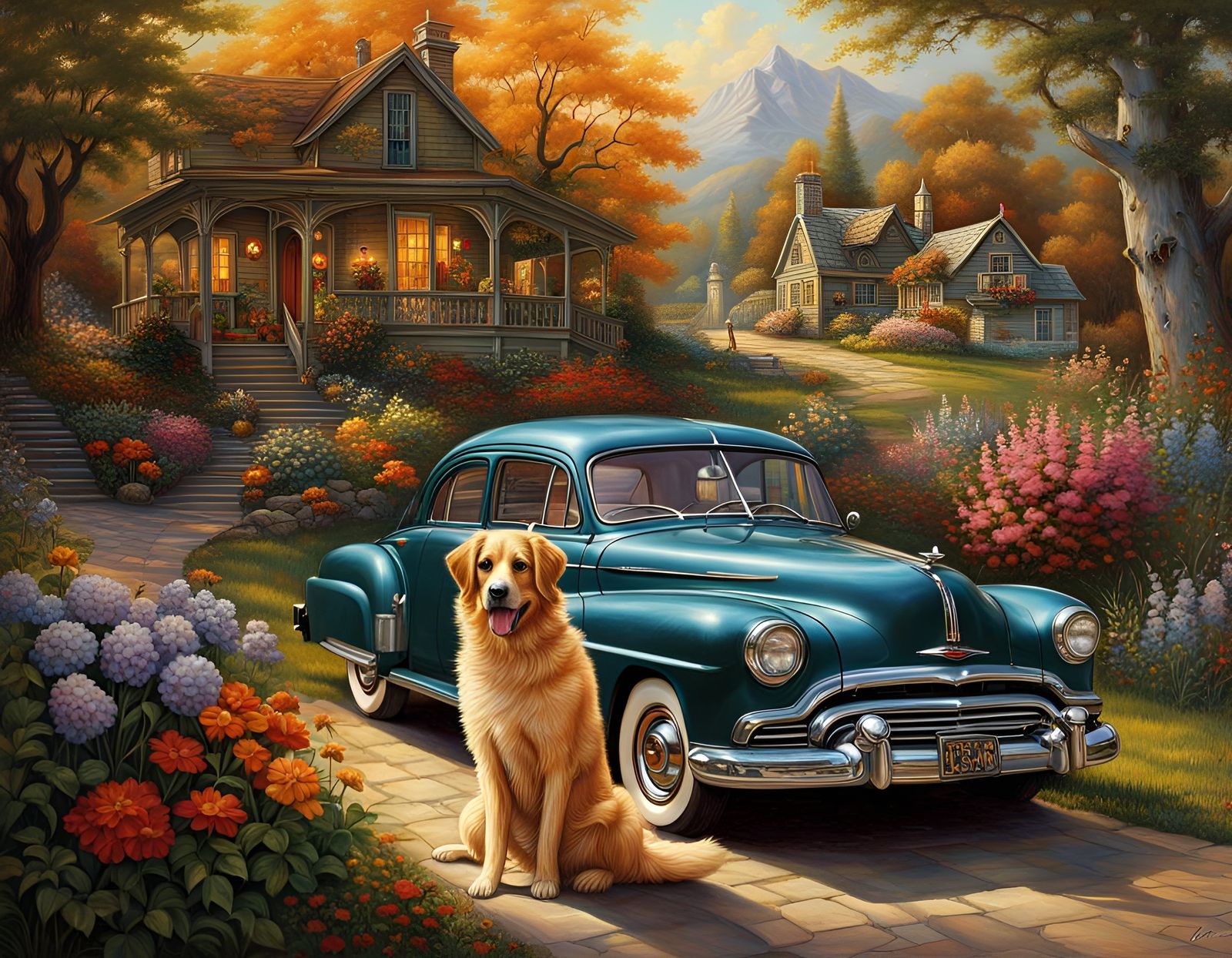 Happy Old Man with Dog in Hyperrealistic Painting