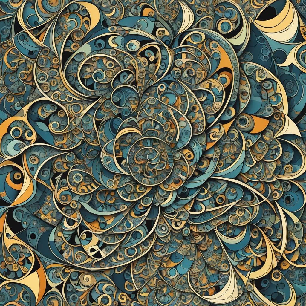 Abstract Picasso-Style Fractal Design with 3D Shading