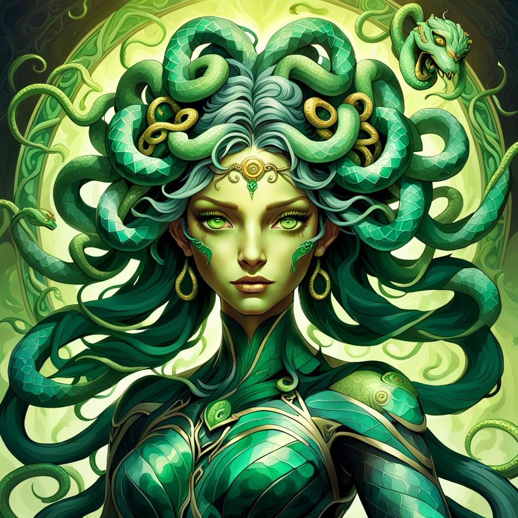 Alluring Medusa Portrait with Snakes, Concept Art