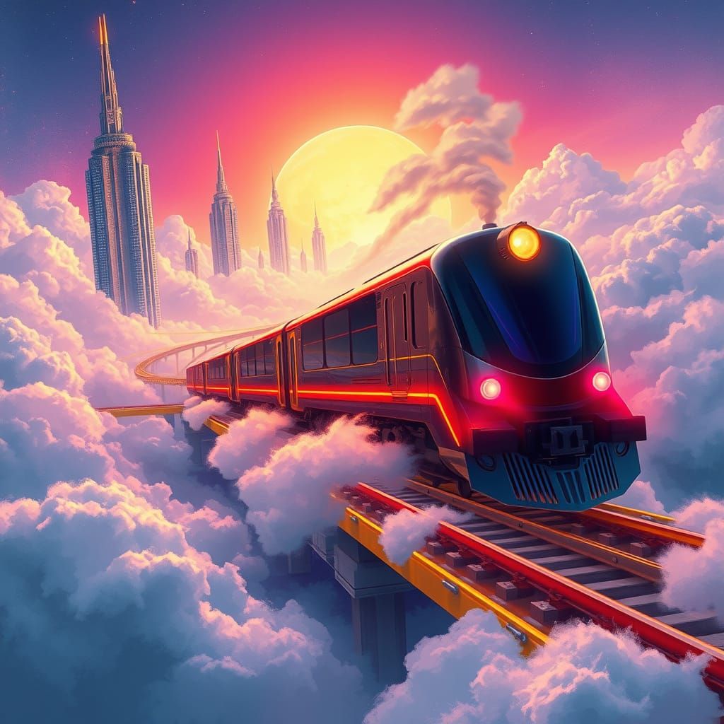 Ethereal Train Odyssey in a Cyberpunk Cosmos