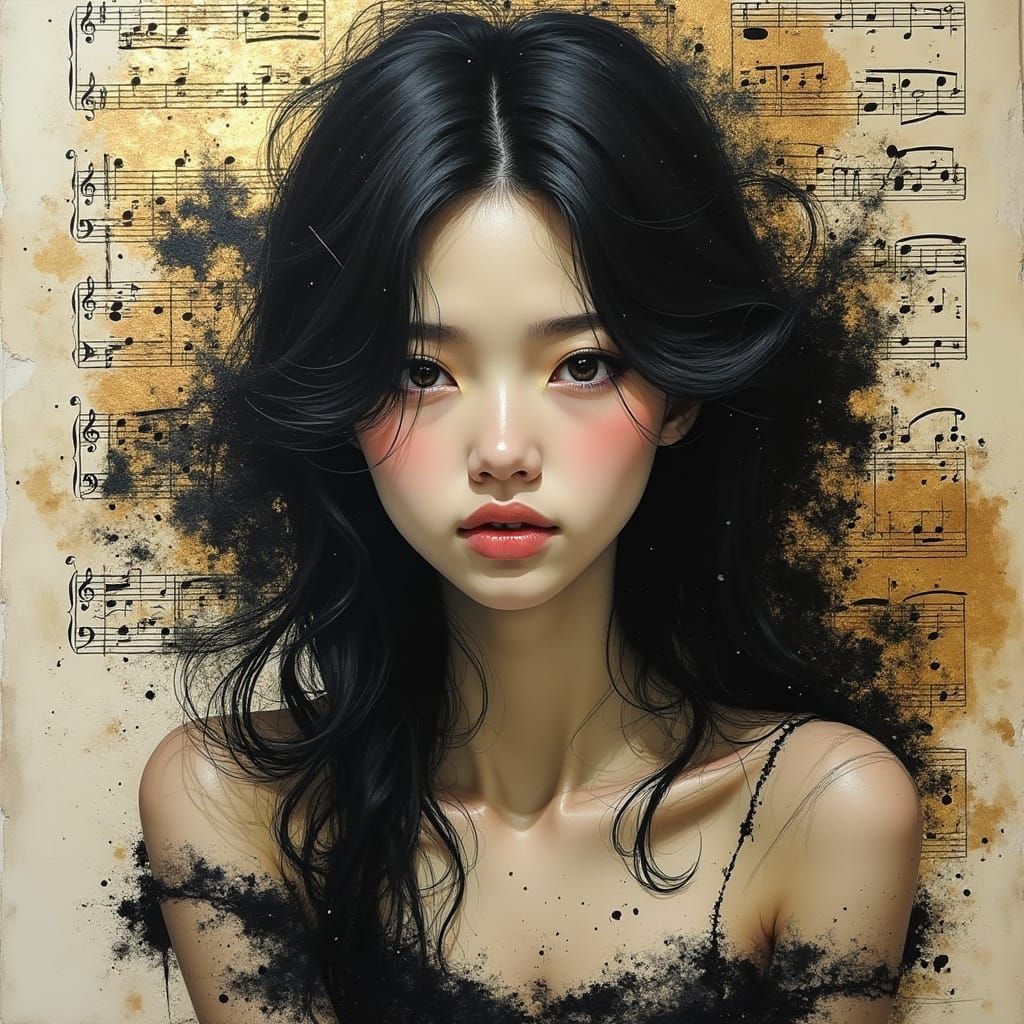 Poetic Portrait of a Woman with Gold and Silver Accents