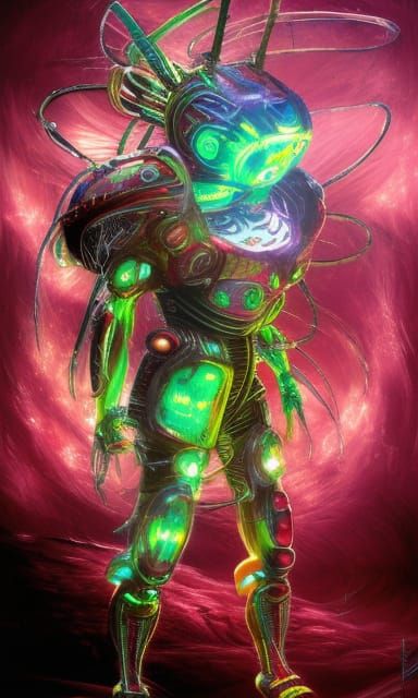 Cyberpunk Fighting Rooster Concept Art in Biopunk Style