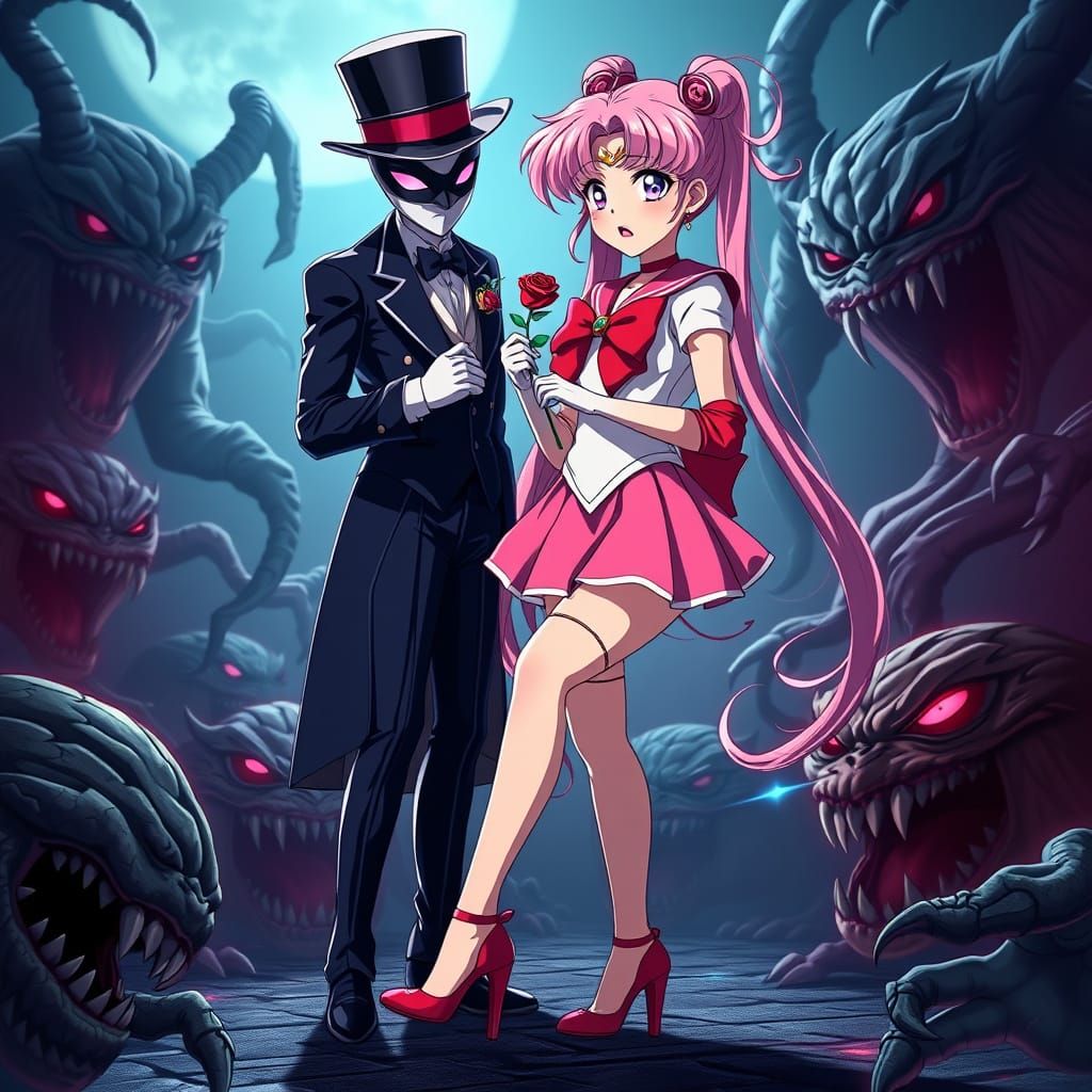 Sailor Moon and Tuxedo Mask Battle Monsters