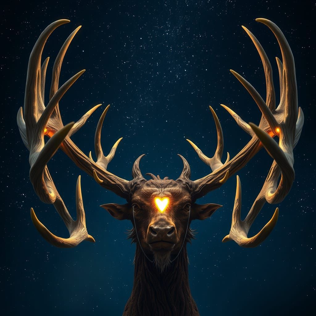 Ethereal Elk Antlers Glowing in Starry Night Sky