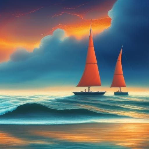 Ocean Sunset with Sailboat: Digital Matte Painting