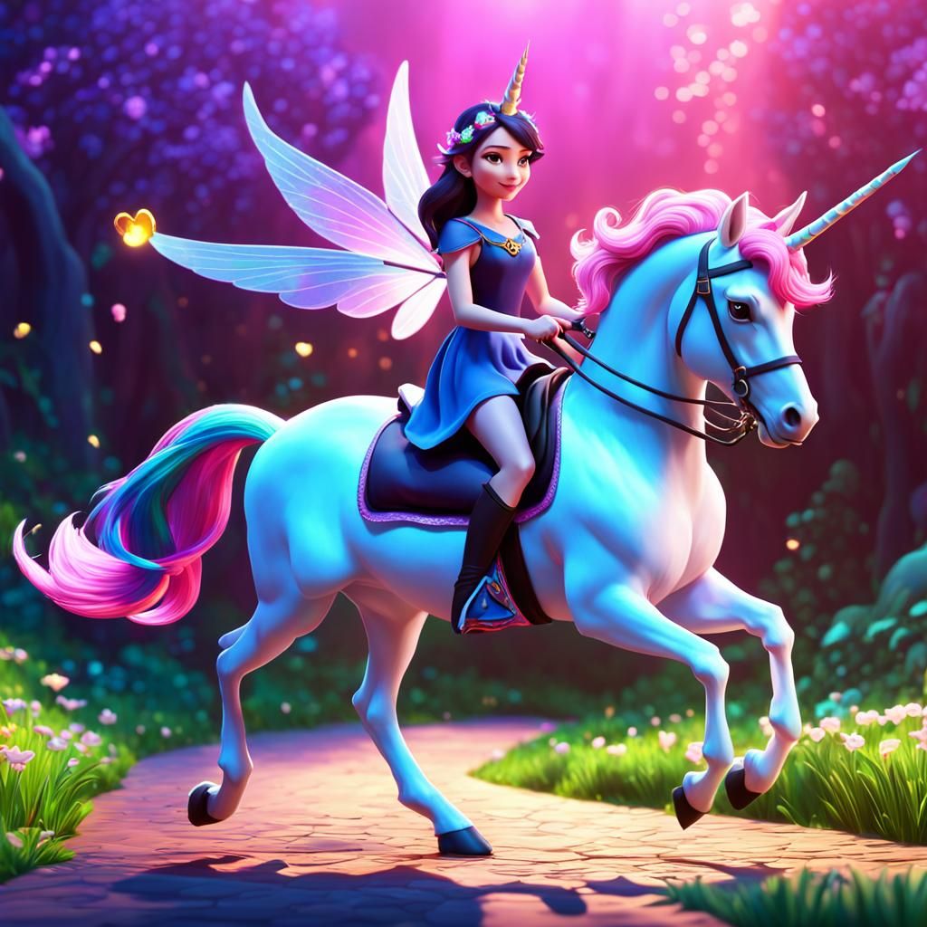 Fairy Riding Unicorn: 3D Digital Art