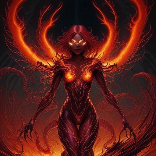 Ethereal Fire Creature in Comic Book Art Style