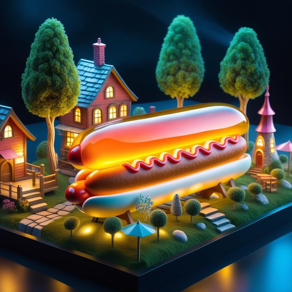 Intricate Village Inside Transparent Hotdog: Fantasycore Art