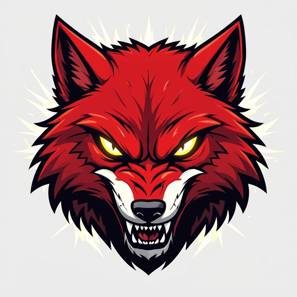 Fierce Red Wolf Head in Bold Cartoon Style