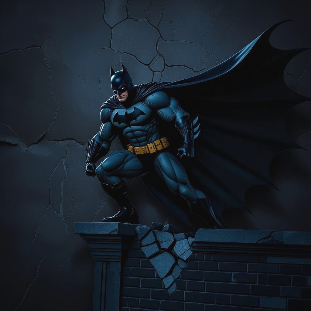 Muscular Batman on Rooftop at Night