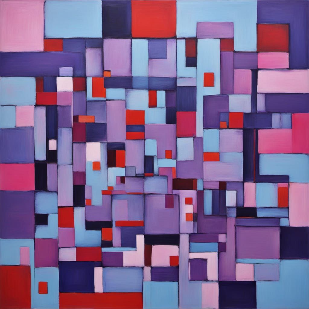 Surreal Mariner Painting in Purple, Pink, and Red