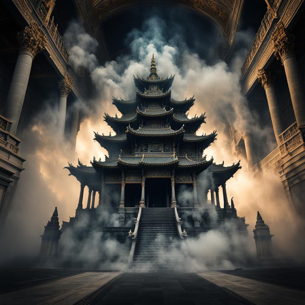 Ethereal Animal Silhouette in Ancient Temple