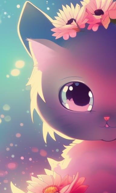 Kawaii Cat Phone Wallpaper in Anime Style