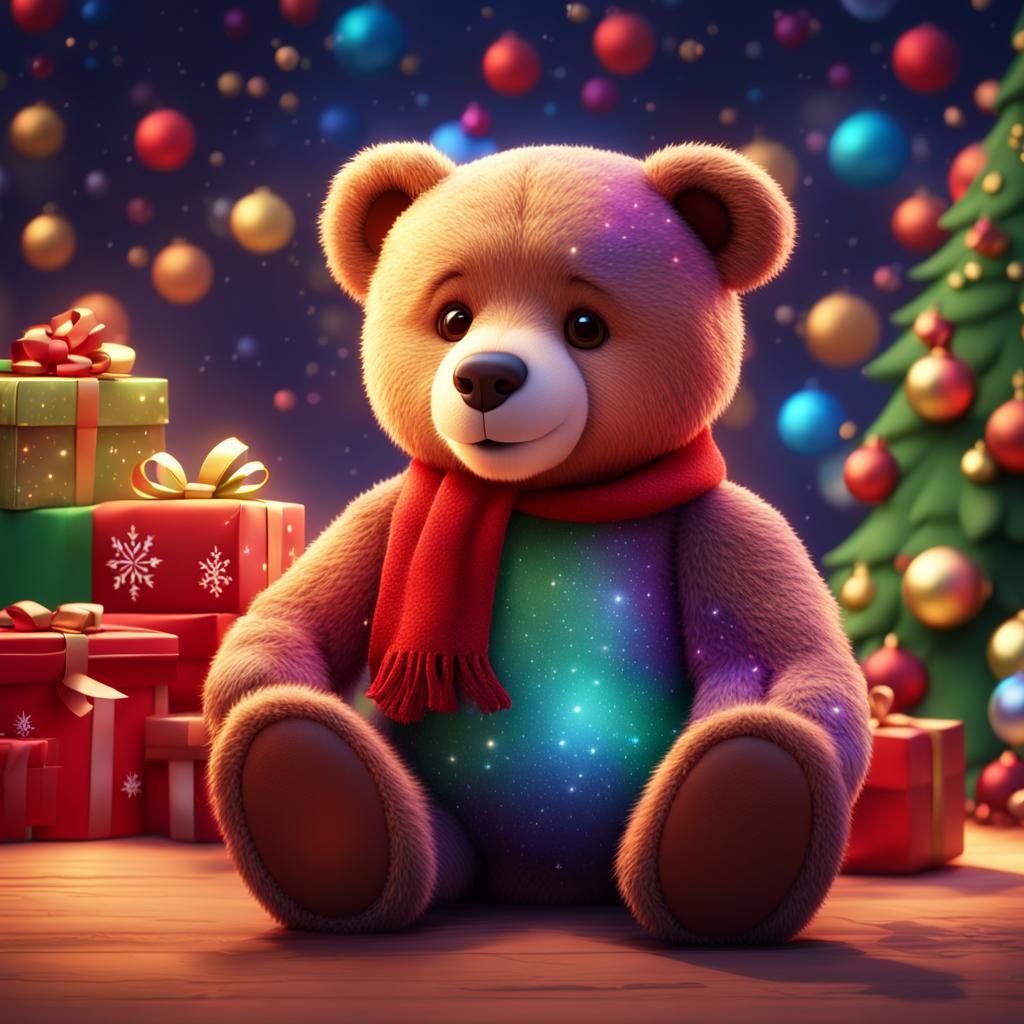Teddy Bear Christmas: Pixar-Style 3D Digital Art