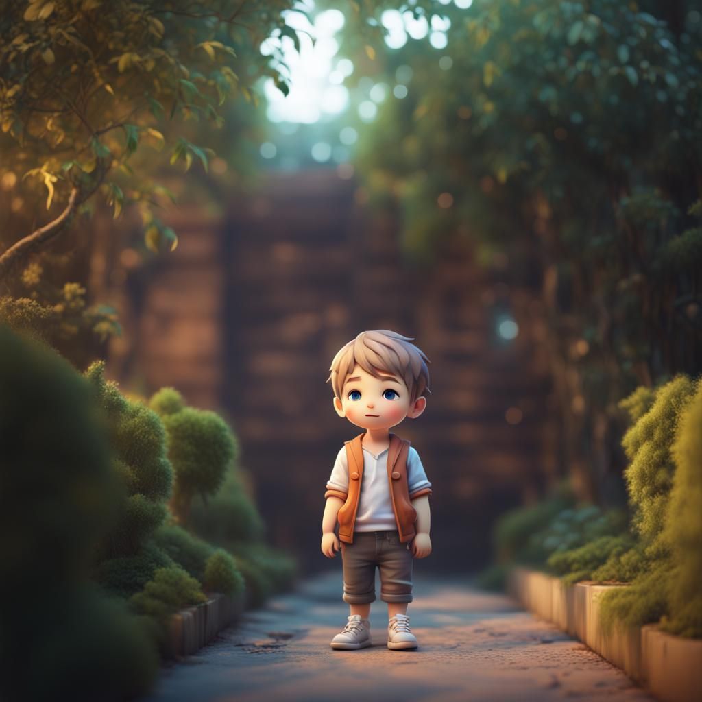 a cute little chibi boy realistic