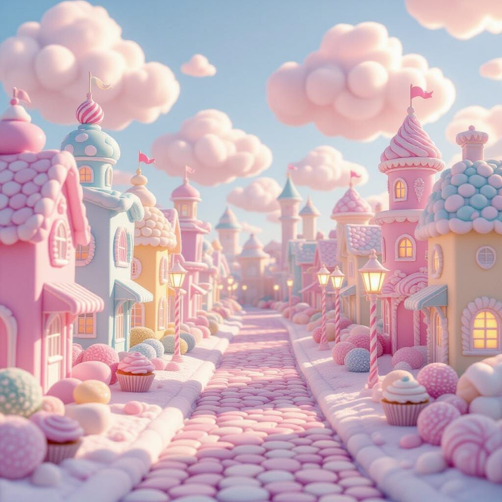Dreamy Candyland City in Pastel Colors