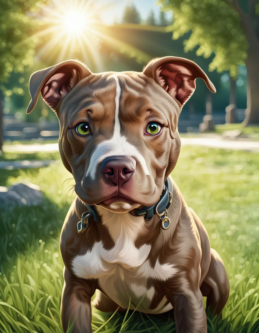Surprised Pit Bull Puppy in Sunny Park