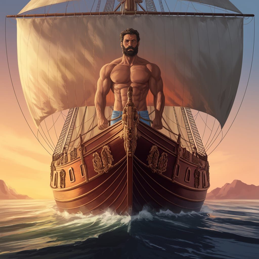 Confident Sailor Ferdinand Magellan at Sunset on the Ocean