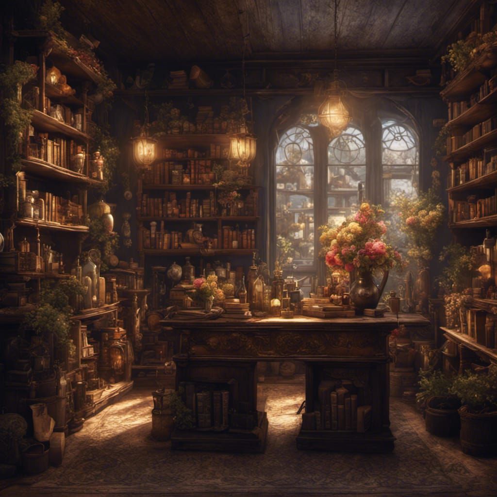 Fantastical Antique Bookshop with Low Lighting