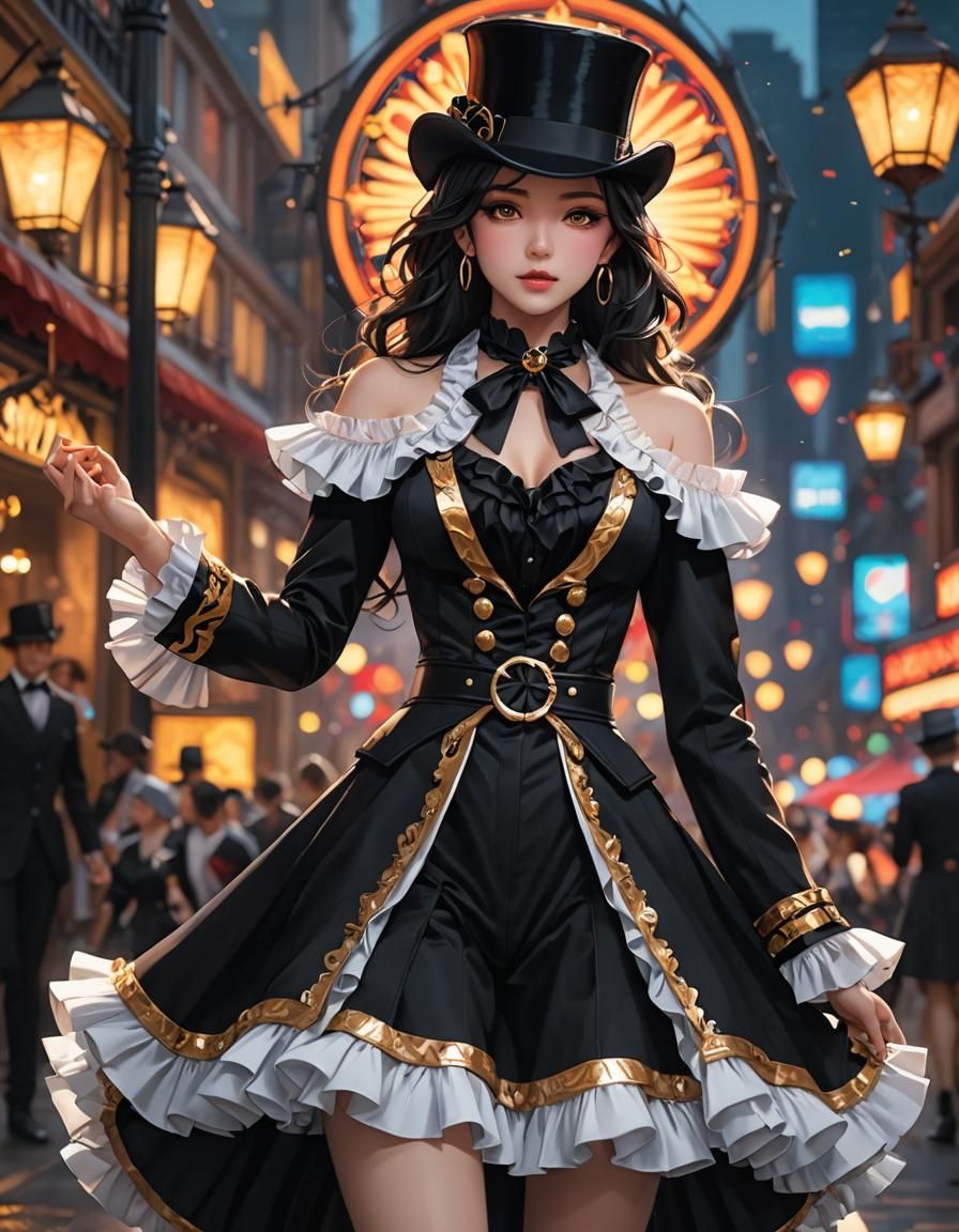 Black Ringmaster Dress in 3D Anime Style