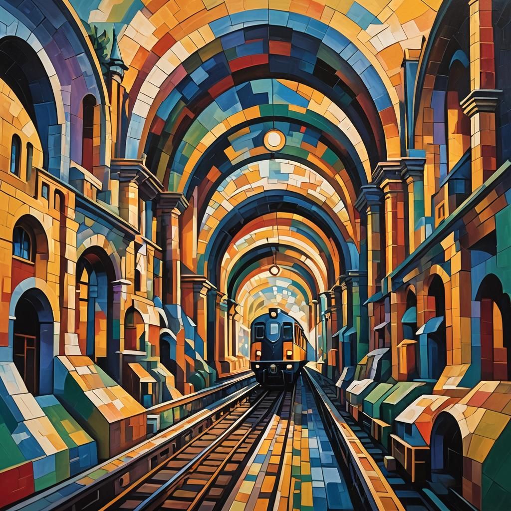 Angelic Train to Paradise in Cubist Style