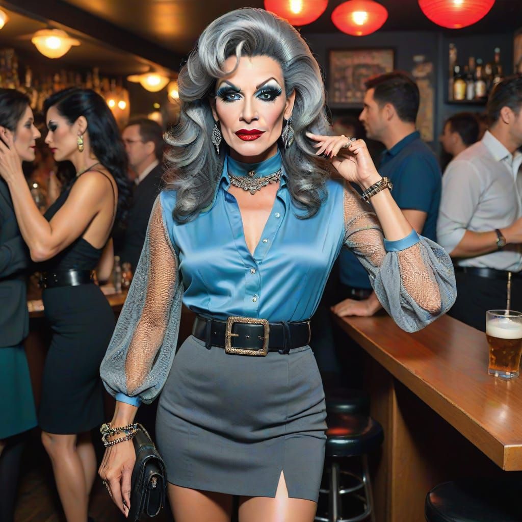Crossdresser and Drag Queen at a Dive Bar