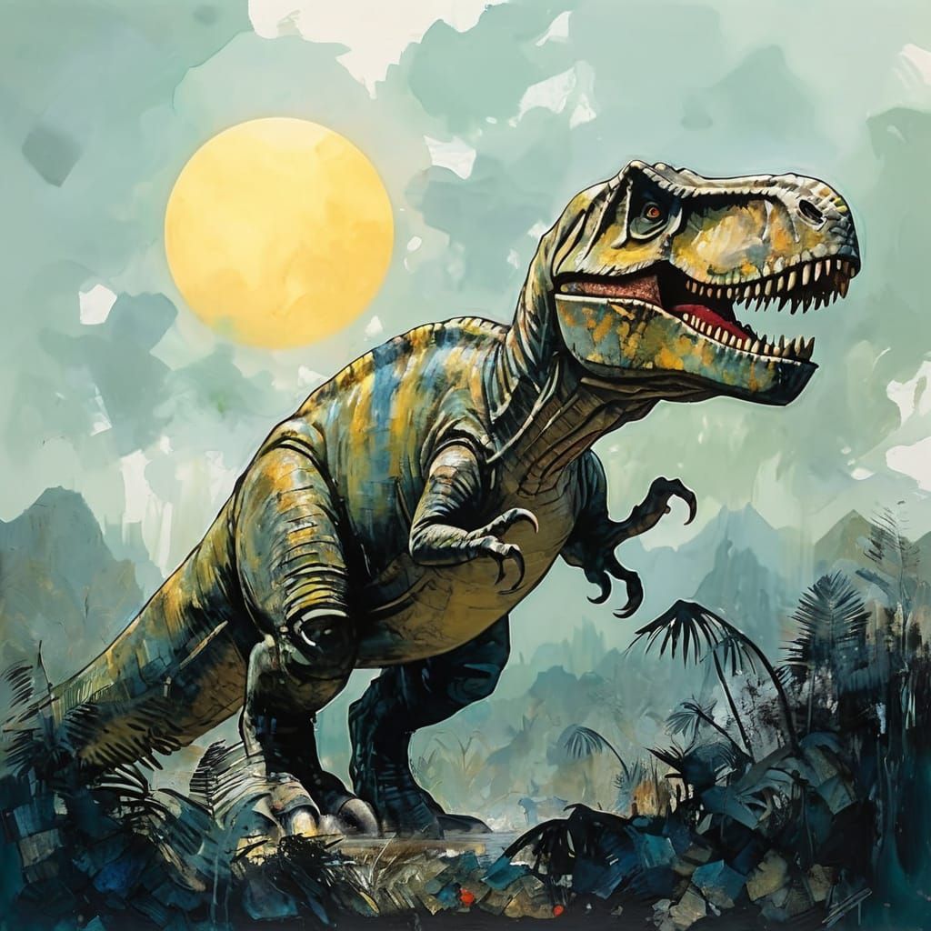 Jurassic World: Expressionist Painting with Impasto and Enca...