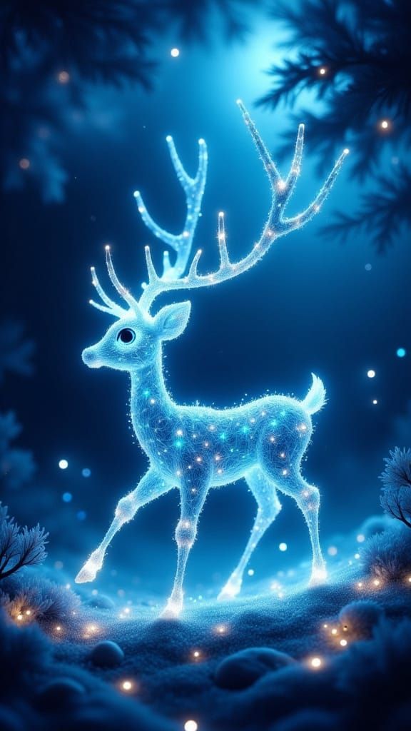 Glowing Blue Deer in Enchanted Forest