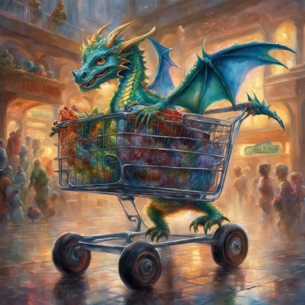 Colorful Baby Dragon Shopping Spree: Fantasy Art